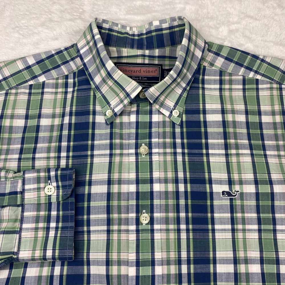 Vineyard Vines Whale‎ Shirt Mens Medium Green/Blue Plaid Long Sleeves